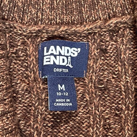 Land's End Brown Cable Knit Drifter Cardigan Medium (10-12) - Picture 5 of 7